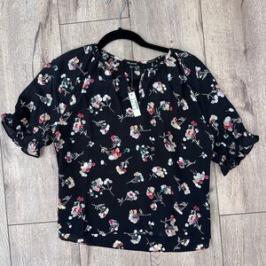 Madewell Floral Ruffle Sleeve Silk Blouse